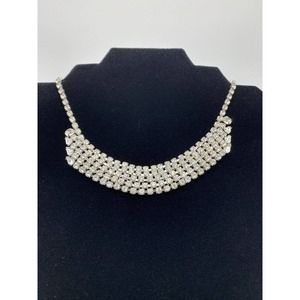 VINTAGE Crystal Rhinestone Choker Necklace Tennis Chain Elegant Formal Party